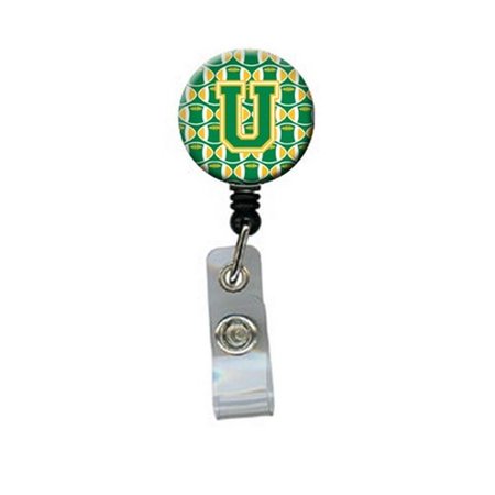 CAROLINES TREASURES Letter U Football Green and Gold Retractable Badge Reel CJ1069-UBR